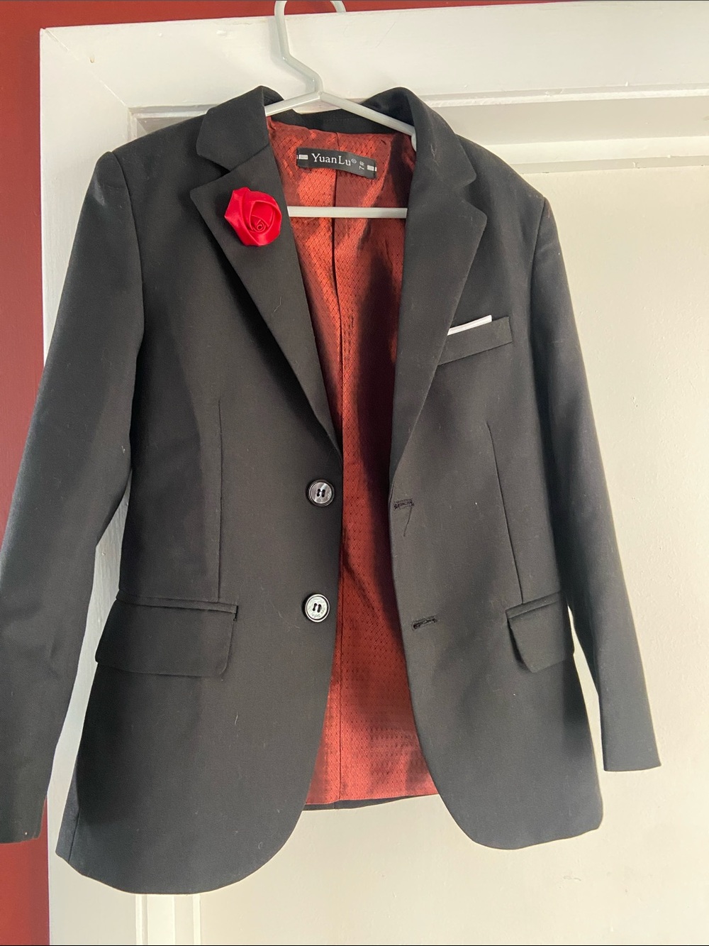Black Boys Two-Button Blazer with Red Lining
